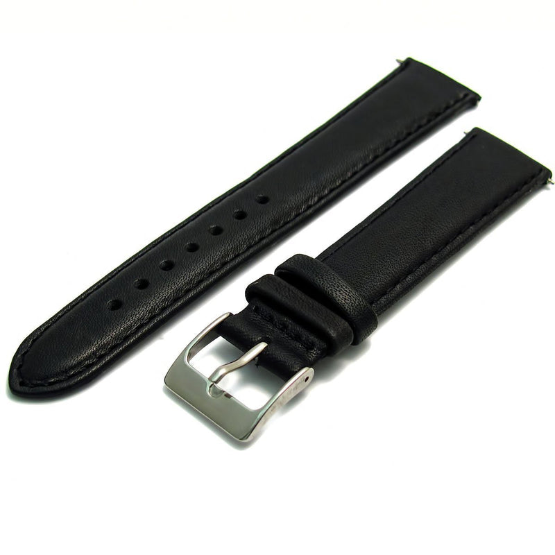 [Australia] - Soft Genuine Leather Watch Strap Band 18mm, Black, Chrome (Silver Colour) Buckle … 