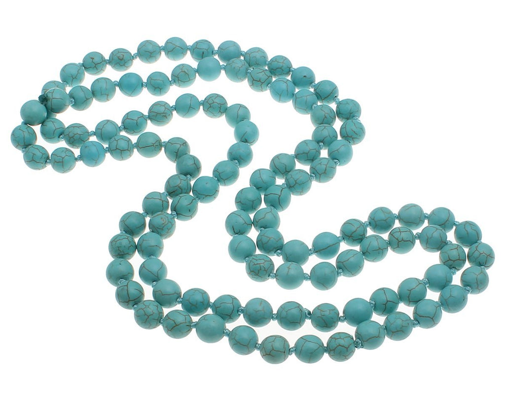 [Australia] - TreasureBay Stunning 3-IN-1 10mm natural Turquoise Beaded Necklace 120cm, Womens Turquoise Necklace 