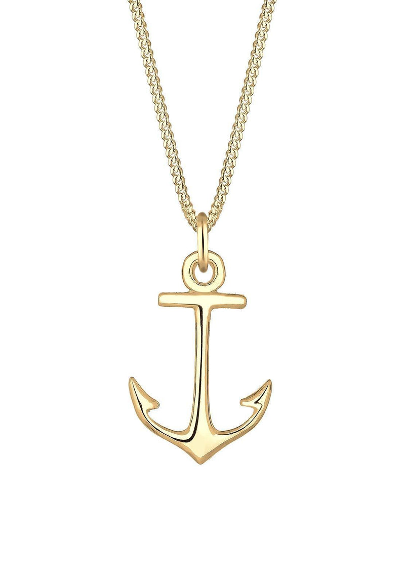 [Australia] - Elli Women's 925 Sterling Silver Gold Plated Xilion Cut Anchor Necklace of Length 45 cm 