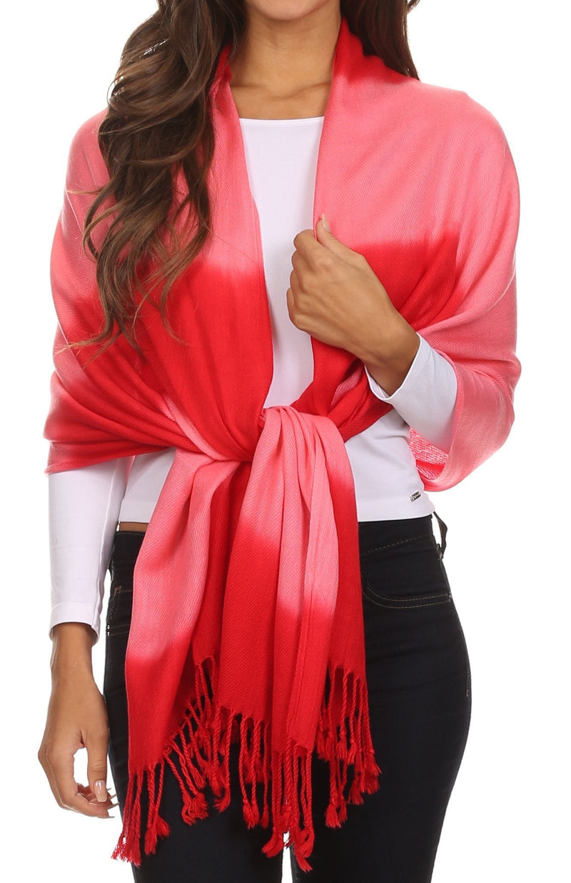 [Australia] - Sakkas Vicki Trendy Ombre Stripe Tie Dye Pashmina/Shawl/Wrap/Stole One Size Red 