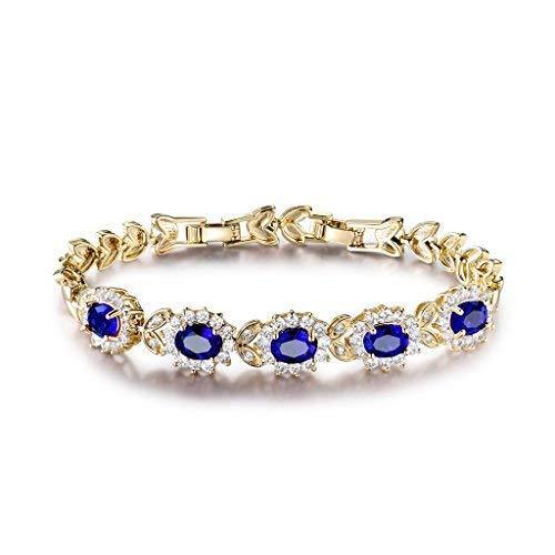 [Australia] - Gulicx Silver/Gold Tennis Bracelet with 5 Oval Ruby/Sapphire/Amethyst Purple Crystal Bracelet With White/Blue/Red blue 