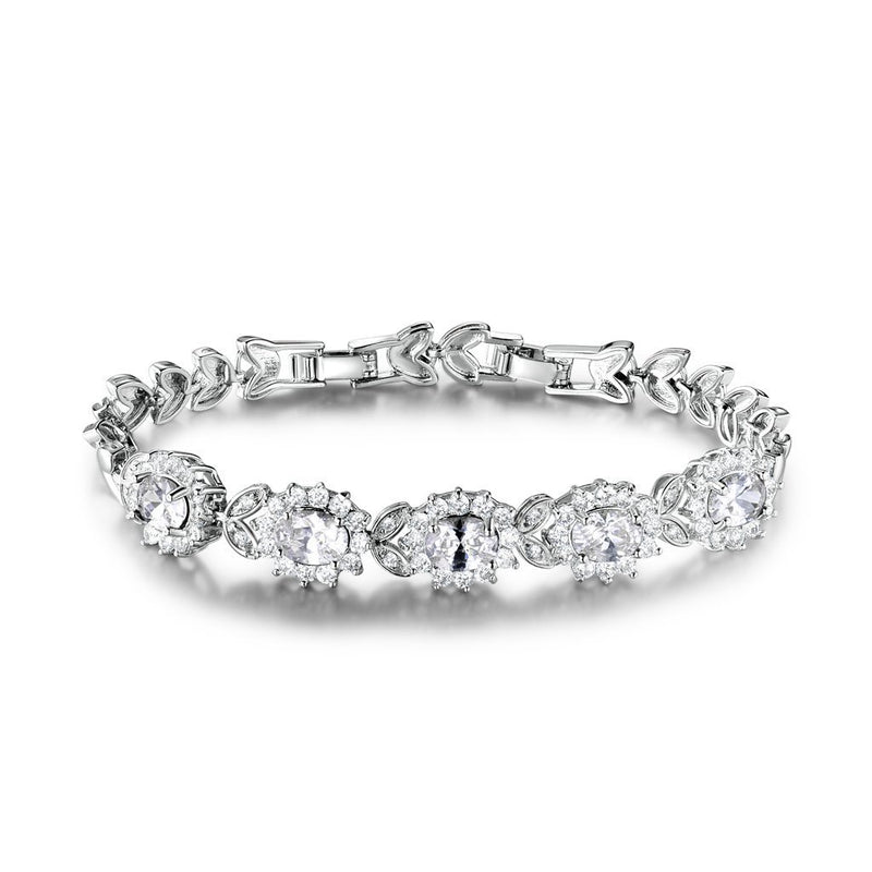 [Australia] - GULICX Fashioin White Gold Electroplated Cubic Zirconia Wedding Accessory Bracelet for Party Evening Bridal 