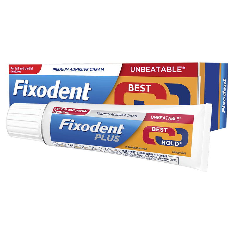 [Australia] - Fixodent Plus Denture Adhesive Cream, 40g, Dual Power Premium, Up To 88% Of The Hold At The End Of The Day, Mint 