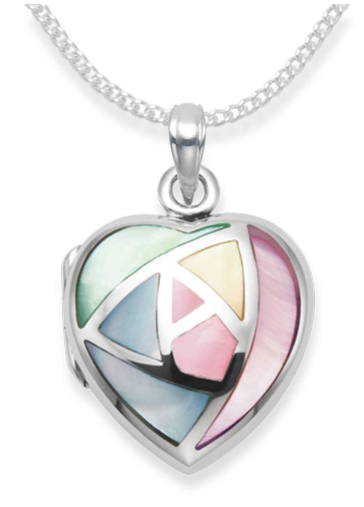 [Australia] - GENUINE 925 Sterling Silver Mother of Pearl Heart Locket Necklace on 18" curb chain - SIZE:19mm.8392/18 