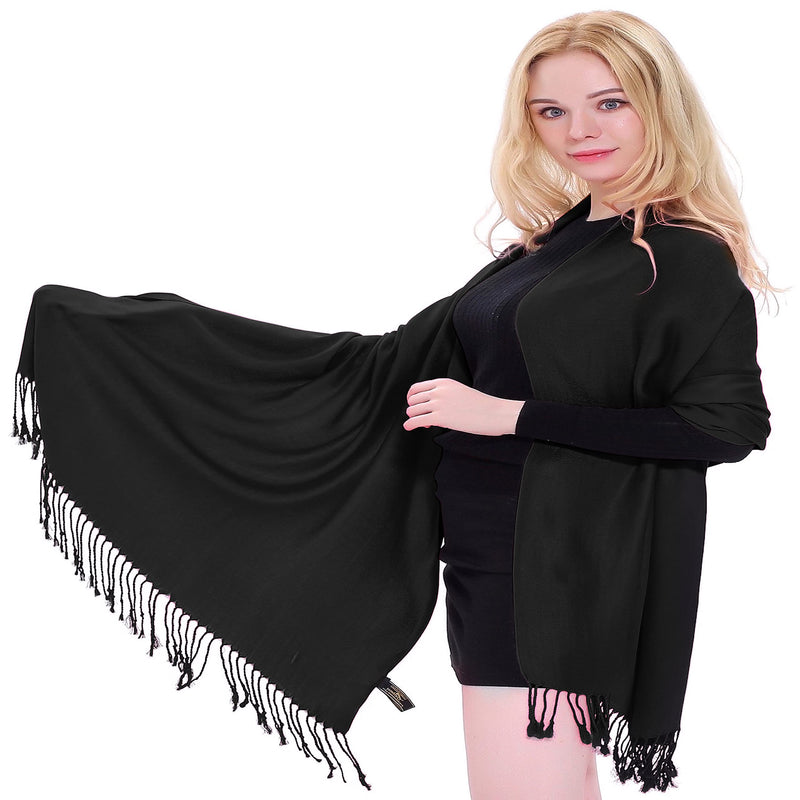 [Australia] - CJ Apparel Solid colour Nepalese Shawl Pashmina Scarf Shawls Pashminas Wraps (30+ colours) NEW Black 