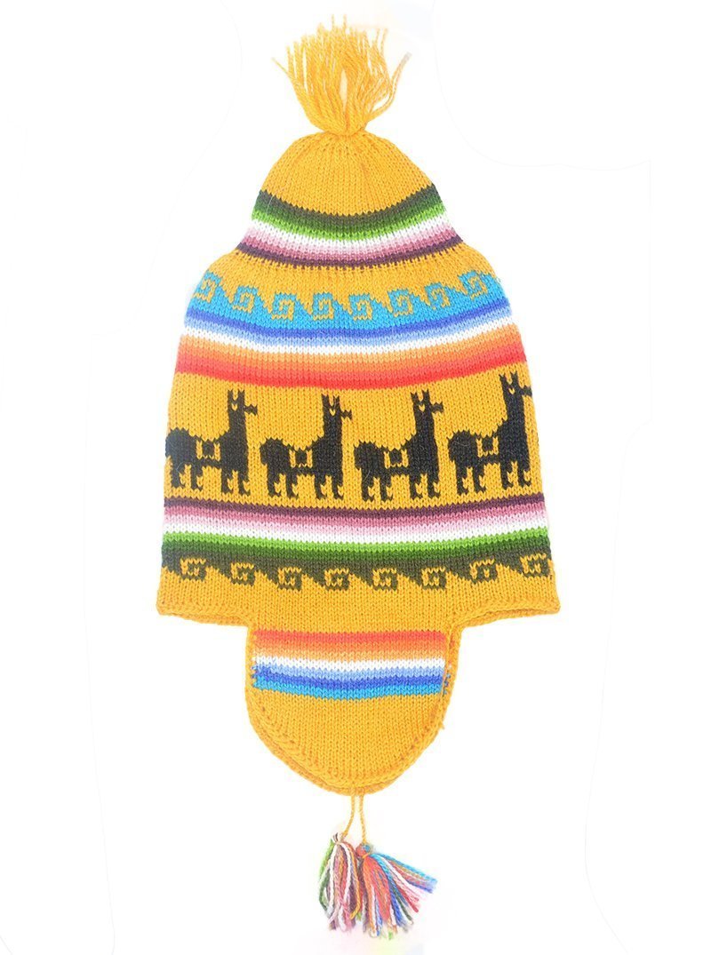 [Australia] - Gamboa Alpaca Cap with Ear Flaps Unisex Alpaca Cap - Alpaca Ski Hat… One Size Yellow 