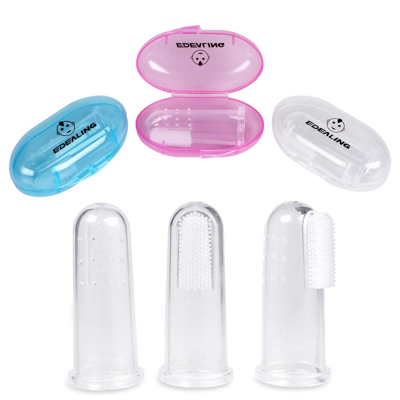 [Australia] - edealing Soft Safe Baby Toothbrush Kids Silicone Finger Toothbrush Gum Brush Clear Massage Pack Of 3 