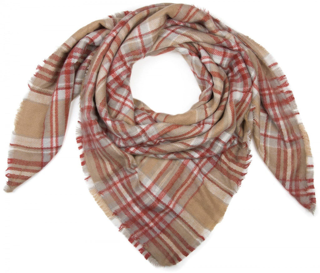 [Australia] - styleBREAKER square XXL scarf, wrap scarf with Scottish Tartan plaid pattern, unisex 01018137 One Size Beige-grey-red 