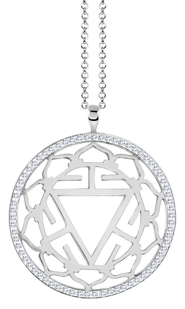 [Australia] - Nenalina Women's Necklace with Solar Plexus Manipura Chakra Pendant in 925 Sterling Silver Rhodium-Plated with Crystal Elements 864355-901 