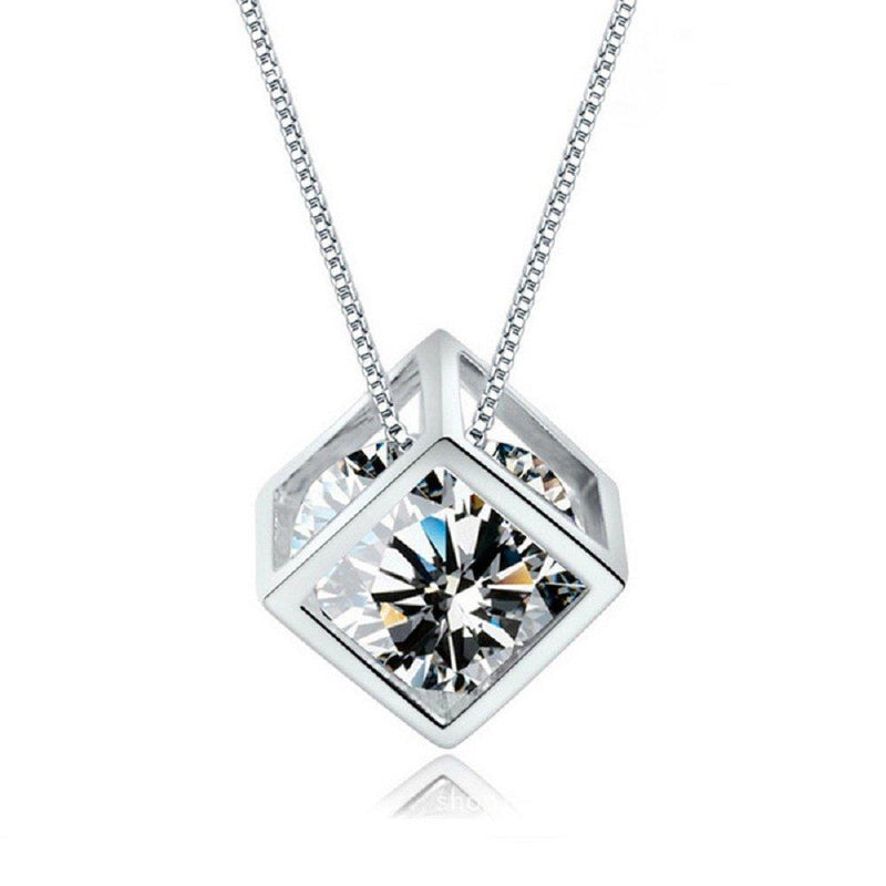 [Australia] - Colorful Zirconia Crystals Rhombus Jewellery Set Pendant Necklace 18" Earrings 18 ct White Gold Plated Black and Whte Jewelry Set for Women White necklace 