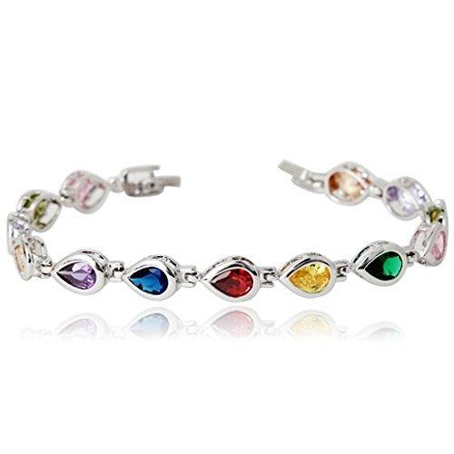 [Australia] - Crystalline Azuria Women 18 ct White or Rose Gold Plated Teardrops Multi Colorful Blue Simulated Sapphire Zirconia Crystals Tennis Bracelet Color: silver multi 