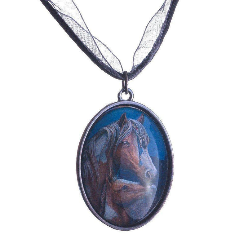 [Australia] - Lisa Parker Apache - Oval Cabochon Style Glass Pendant on 18" Waxed Cord Necklace with Ribbon - in Black Velvet Gift Bag 