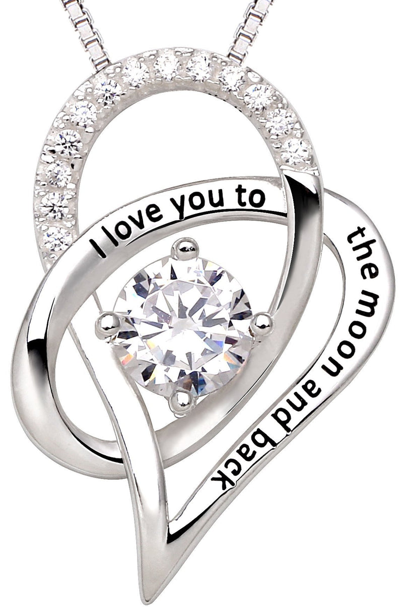 [Australia] - ALOV Jewelry Sterling Silver "I Love You To The Moon and Back" Love Heart Cubic Zirconia Pendant Necklace 