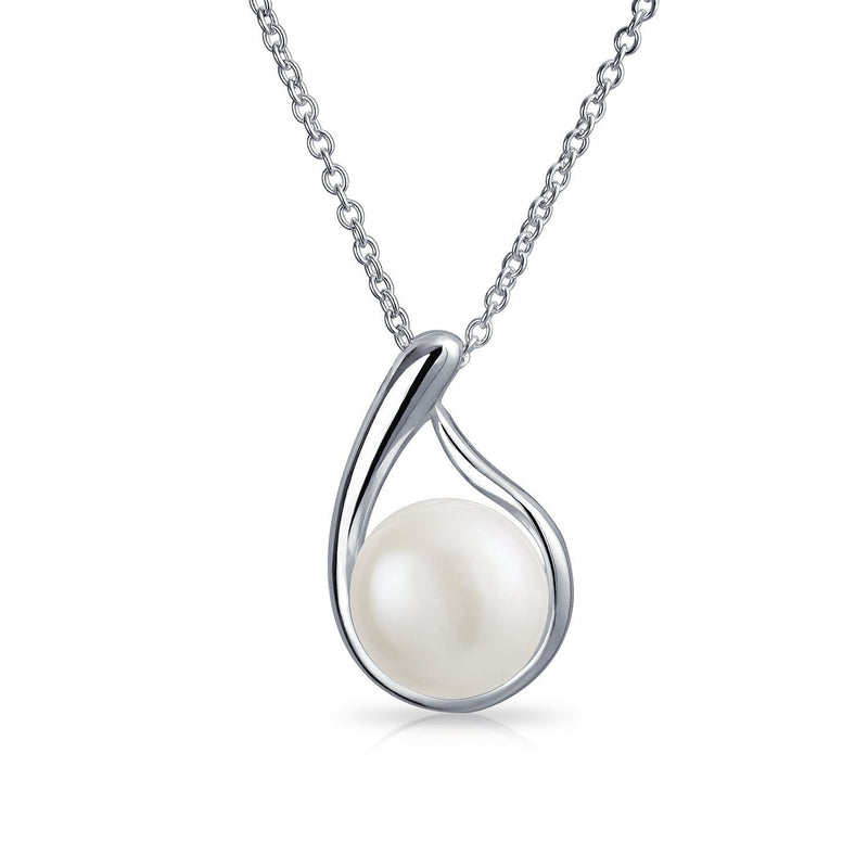 [Australia] - Simple Bridal White Freshwater Cultured Pearl Teardrop Pendant Necklace For Women 925 Sterling Silver 