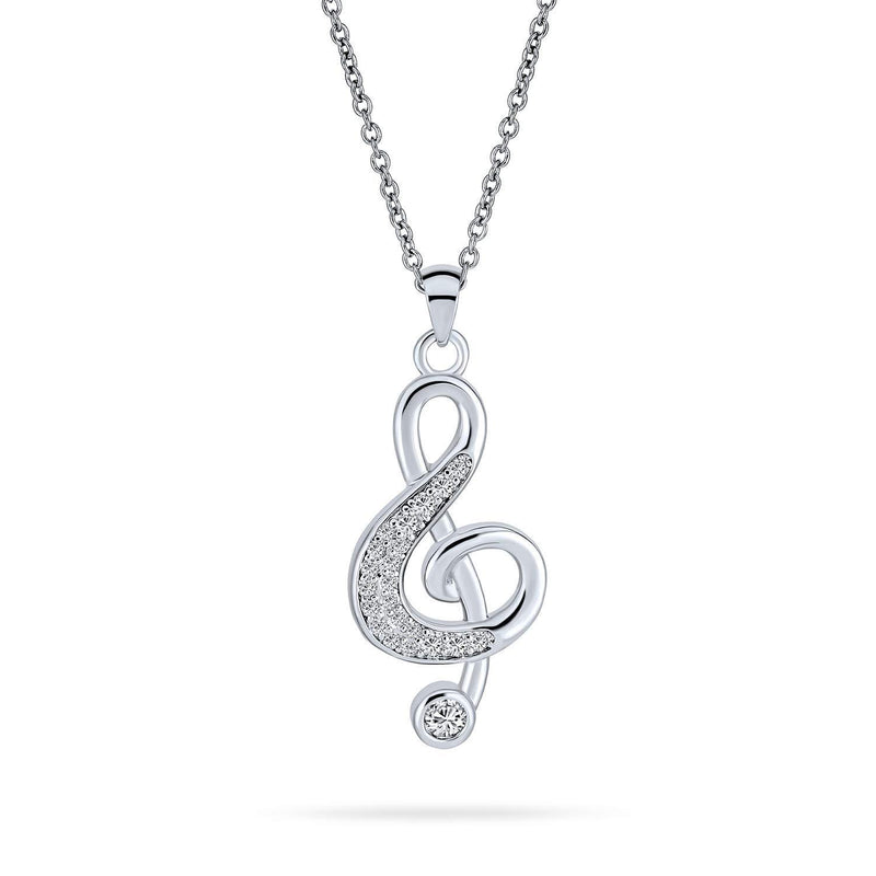 [Australia] - Bling Jewelry Pave Cubic Zirconia CZ Music Teacher Student Treble Clef Note Pendant Necklace for Teen for Women Silver Plated Brass 