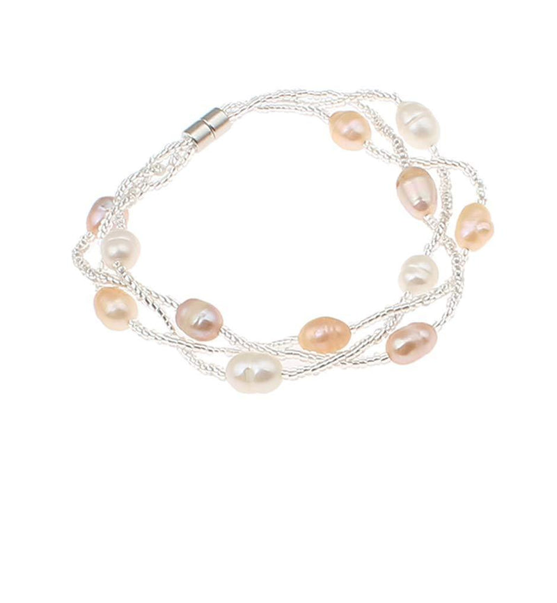 [Australia] - treasurebay Elegant and Classic Multi-strand Cultured Freshwater Pearl Bracelet, Womens Pearl Bracelet 