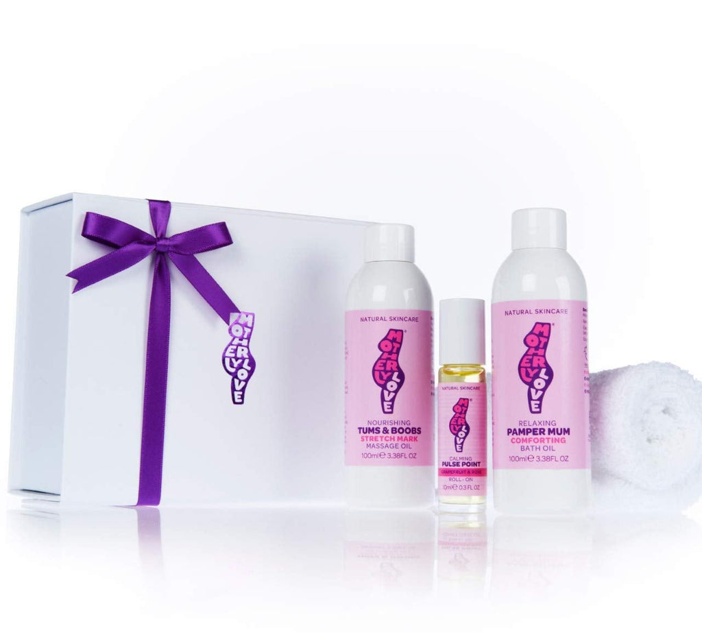 [Australia] - Motherlylove MOTHERS PAMPER Gift Set | 100% Natural & Vegan: Stretch Mark Oil, Bath Oil & Pulse Point | Made in UK by an Expert Midwife 