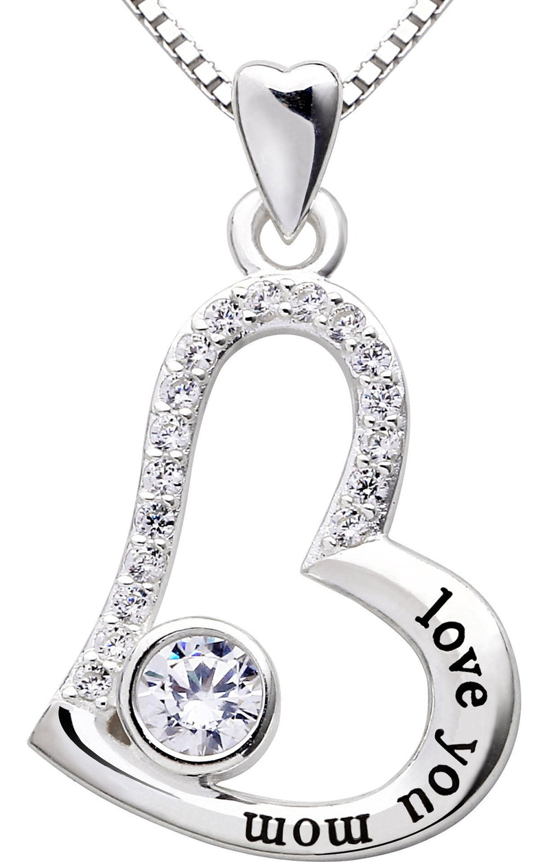 [Australia] - ALOV Jewelry Sterling Silver"love you mom" Love Heart Cubic Zirconia Pendant Necklace 