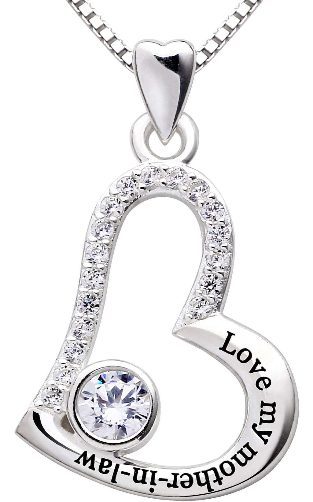 [Australia] - ALOV Jewelry Sterling Silver"Love my mother-in-law" Love Heart Cubic Zirconia Pendant Necklace 