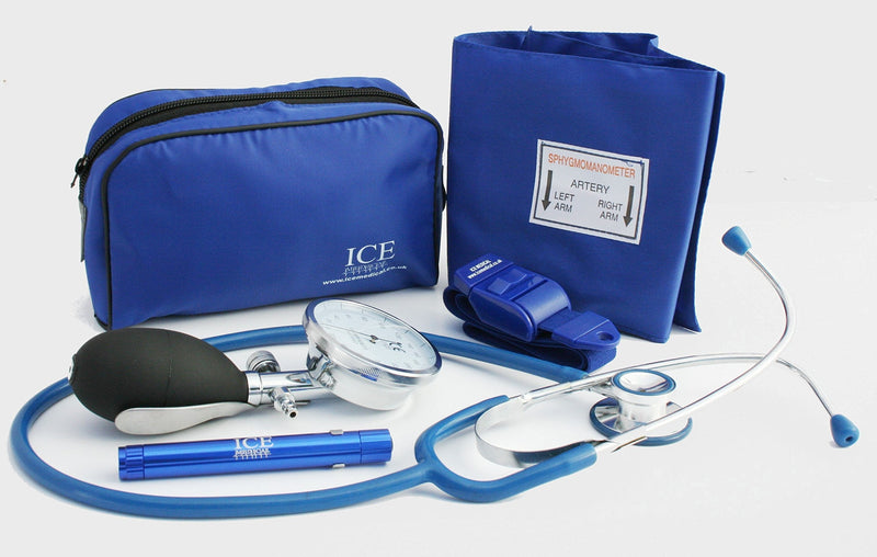 [Australia] - Blue Aneroid Blood Pressure Sphygmomanometer Monitor, Stethoscope, Pen Light (Pen Torch) and Tourniquet - GP Set 
