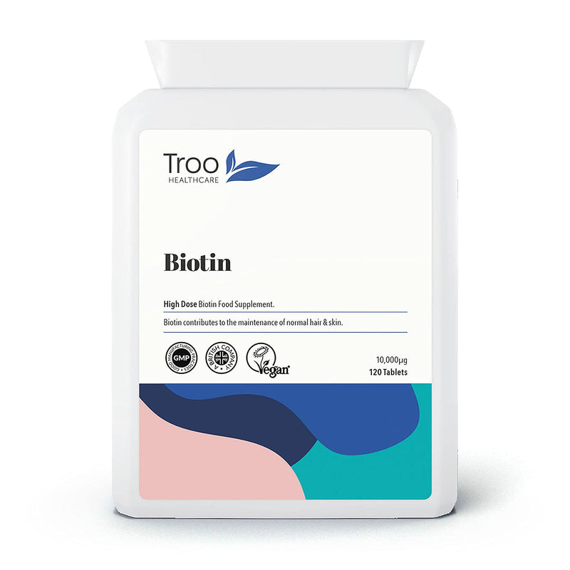 [Australia] - Biotin 10000�g Supplement - 120 High Strength 10000 mcg Vitamin B7 Tablets for Hair Skin and Nail Support - UK Manufactured to GMP Standards - 4 Month Supply 