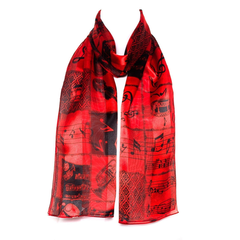 [Australia] - HatToSocks Musical Instruments and Notes Chiffon Satin Scarf Red/Black 