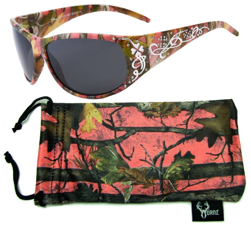 [Australia] - Hornz Pink & Hot Pink-Purple Camouflage Polarised Sunglasses Country Girl Style Camo & Free Matching Microfiber Pouch Pink Camo Smoke 