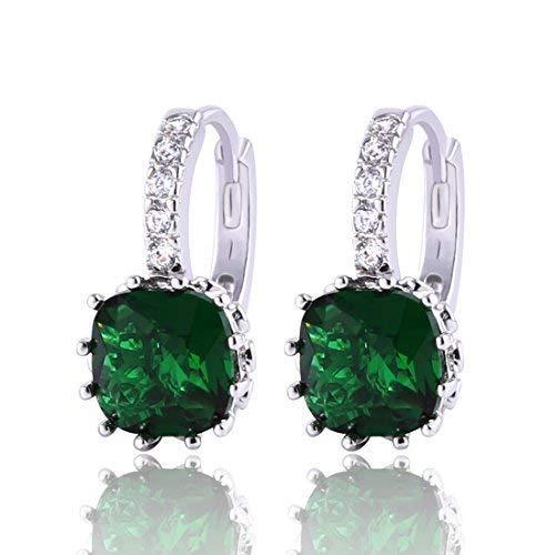 [Australia] - GULICX Huggie Hoop Earrings 925 Sterling Silver CZ Cushion Cut Square Stone Green 