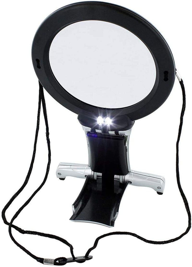 [Australia] - ARSUK Magnifying Glass with Light 2X 6X Magnification Combo Large Hands Free Reading Magnifier Neck Hanging Cord & Desk Stand for Crafts Sewing Cross Stitch Hobby Jewelry Repair 