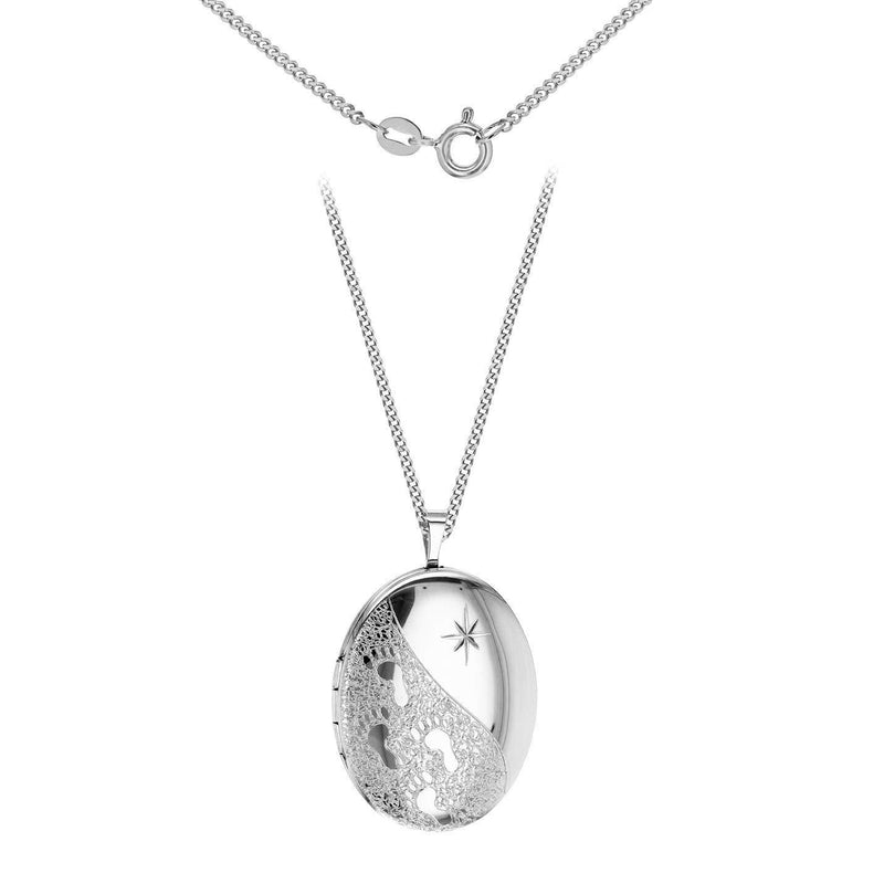 [Australia] - Tuscany Silver Sterling Silver 20mm Oval Footprint Locket on Curb Chain of 46cm/18" 