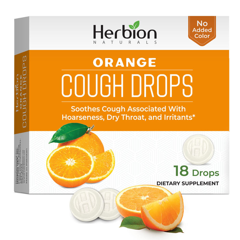 [Australia] - Herbion Naturals Cough Drops with Orange Flavor -18 Ct -Relieves Cough, Soothes Sore Throat & Dry Mouth, For Adults, Children 6 and above 