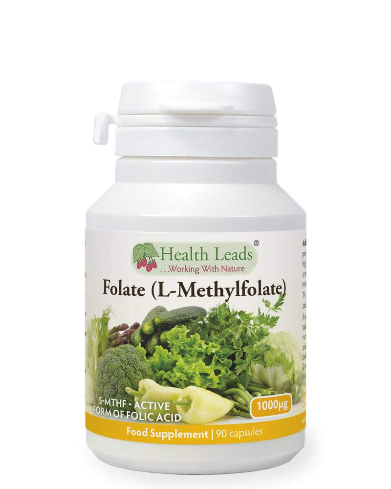 [Australia] - Folate (L-Methylfolate) 1000?g x 90 Capsules, 5-MTHF Active Form of Folic Acid/Vitamin B9, Please See Our 400mcg Version for Pregnancy, Magnesium Stearate Free, Made in Wales 
