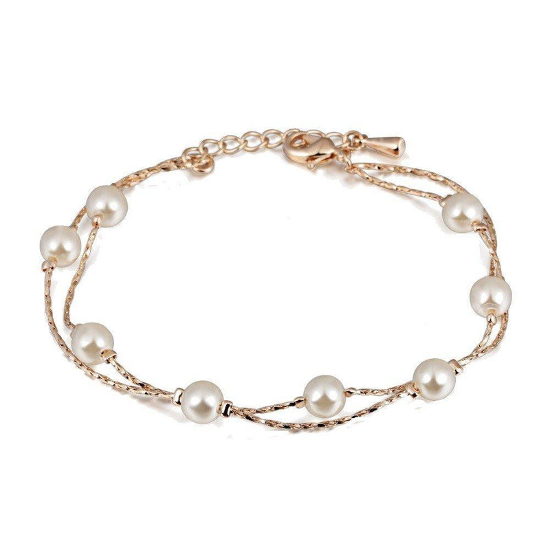 [Australia] - Multi Strand Pearl Bracelet Set Pendant Necklace 18" Dangle Earrings with Swarovski Crystal Simulated White Pearls Bracelet for Women 8" 18K Gold Plated 