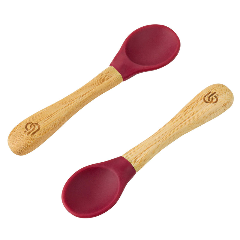 [Australia] - bamboo bamboo ® Baby Weaning Spoons – Bamboo Spoons with Soft Curved Silicone Tips for Toddlers and Infants | Removable Silicone Tips | Ideal Utensils for Baby Weaning (Set of 2, Cherry) 