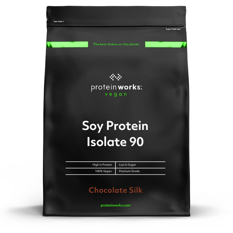 [Australia] - Soy Protein 90 (Isolate) Protein Powder | 100% Plant-Based | Low Fat | No Added Sugar | Gluten-Free | Protein Works | Chocolate Silk | 500 g 
