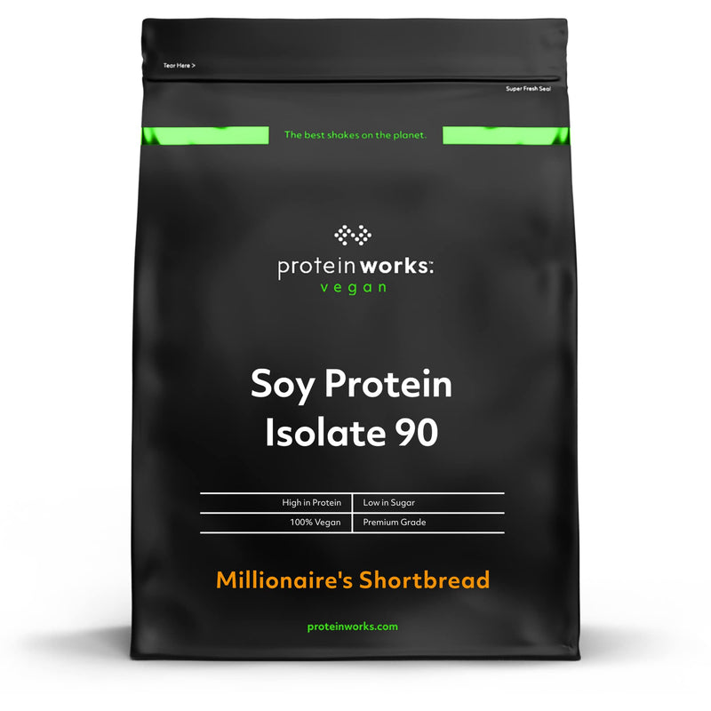[Australia] - Soy Protein 90 (Isolate) Protein Powder | 100% Plant-Based | Low Fat | No Added Sugar | Gluten-Free | Protein Works | Millionaire's Shortbread | 500 g 
