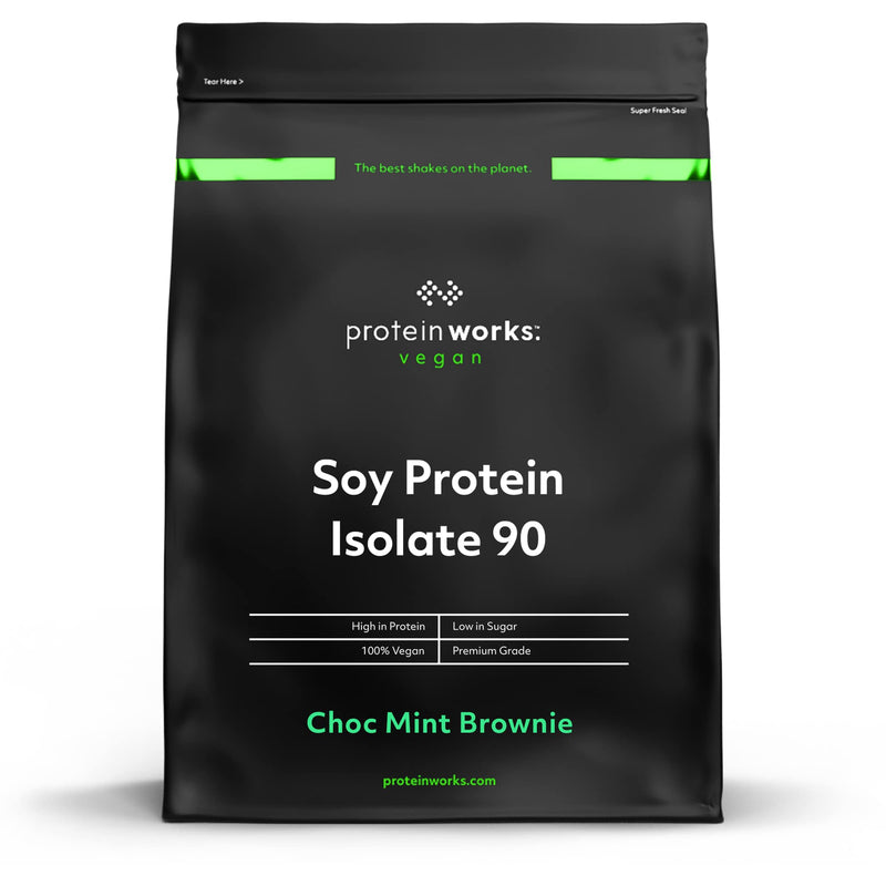 [Australia] - Soy Protein 90 (Isolate) Protein Powder | 100% Plant-Based | Low Fat | No Added Sugar | Gluten-Free | Protein Works | Choc Mint Brownie | 500 g 