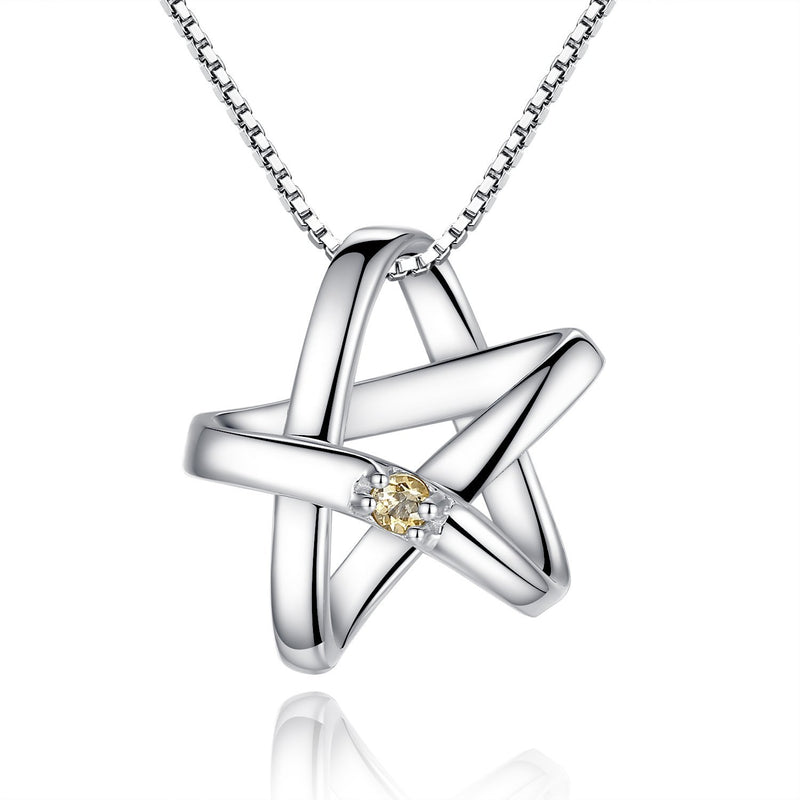[Australia] - 925 Sterling Silver & Yellow Citrine Lucky Star Pendant Necklace Includes 45cm Chain 