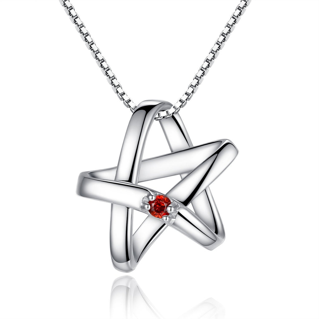 [Australia] - 925 Sterling Silver & Red Garnet Lucky Star Pendant Necklace Includes 45cm Chain 