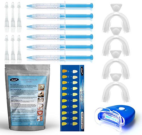 [Australia] - KAV PLUS Teeth Whitening Kit 6 Gel, LED Light, X4 Mouth Trays + Free Teeth Shade - Professional Teeth Bleach Whitening KIT 