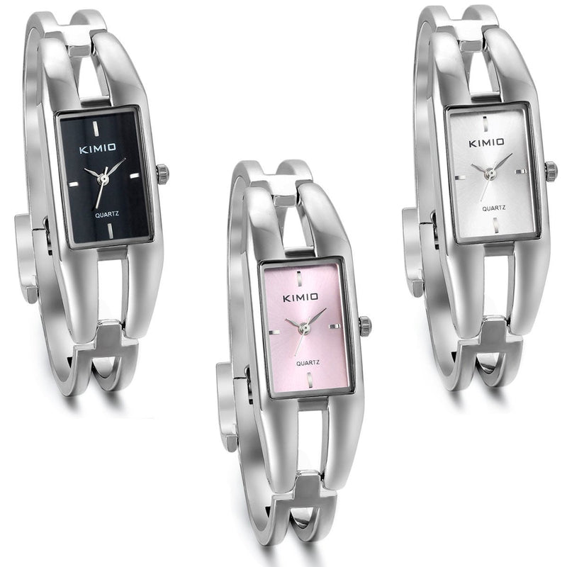 [Australia] - JewelryWe Womens Ladies Alloy Bracelet Wrist Watch Quartz Wristwatch Modern Rectangle Dial Dress Watch 3pcs 