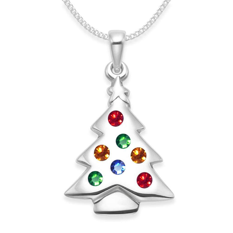 [Australia] - Heather Needham Sterling Silver Christmas Tree Necklace on Sterling Silver chain - Multi colour Cubic Zirconia Christmas Tree Pendant - SIZE: 23mm x 16mm - Sent in one of our Christmas boxes. 04811 18.0 Inches 