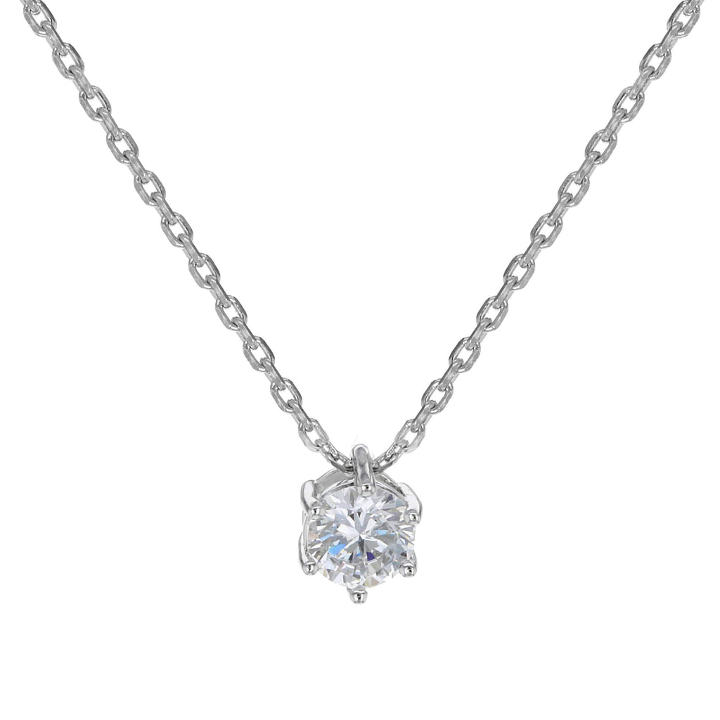 [Australia] - Tuscany Silver Sterling Silver Rhodium Plated Round Cubic Zirconia Solitaire Pendant on Adjustable Chain Necklace of 39.5cm/15.5"-42cm/16.5" 