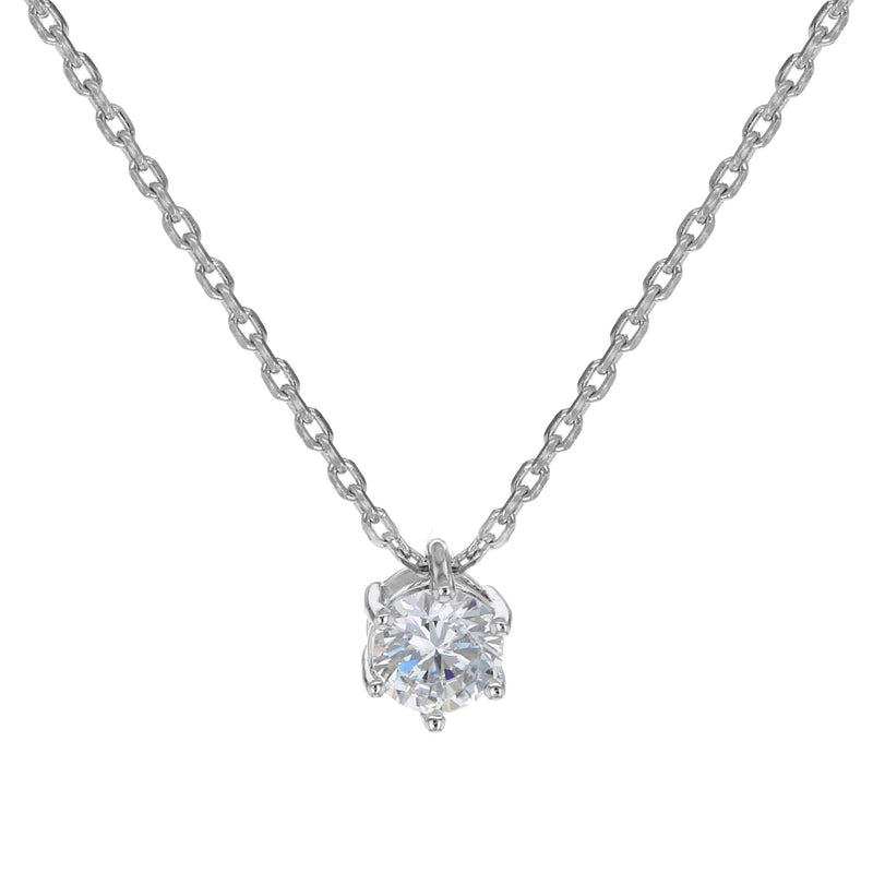 [Australia] - Tuscany Silver Sterling Silver Rhodium Plated Round Cubic Zirconia Solitaire Pendant on Adjustable Chain Necklace of 39.5cm/15.5"-42cm/16.5" 