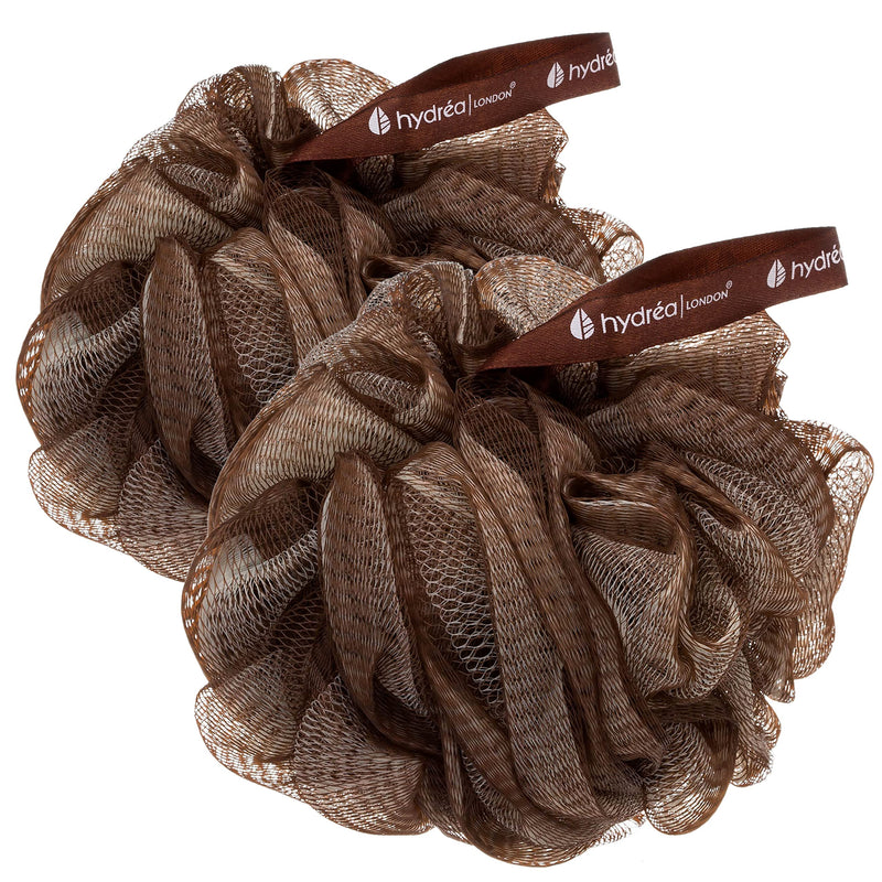 [Australia] - Hydréa London Large Exfoliating Body Puff / Scrunchie /Buffer - Bath & Shower Twin Pack (Chocolate & Cream) 