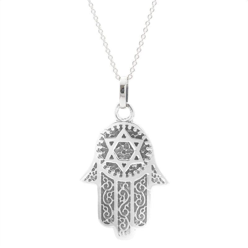 [Australia] - Silverly Women's .925 Sterling Silver Hamsa Fatima Hand Star Protection Chain Pendant Necklace, 18" 