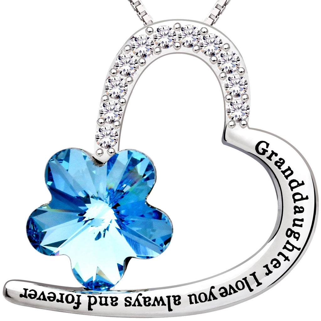 [Australia] - ALOV Jewelry Sterling Silver"Granddaughter I love you always and forever" Love Heart Blue Crystal Cubic Zirconia Pendant Necklace 