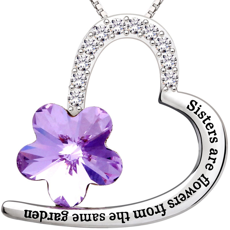 [Australia] - ALOV Jewelry Sterling Silver"Sisters are flowers from the same garden" Love Heart Purple Crystal Cubic Zirconia Pendant Necklace 