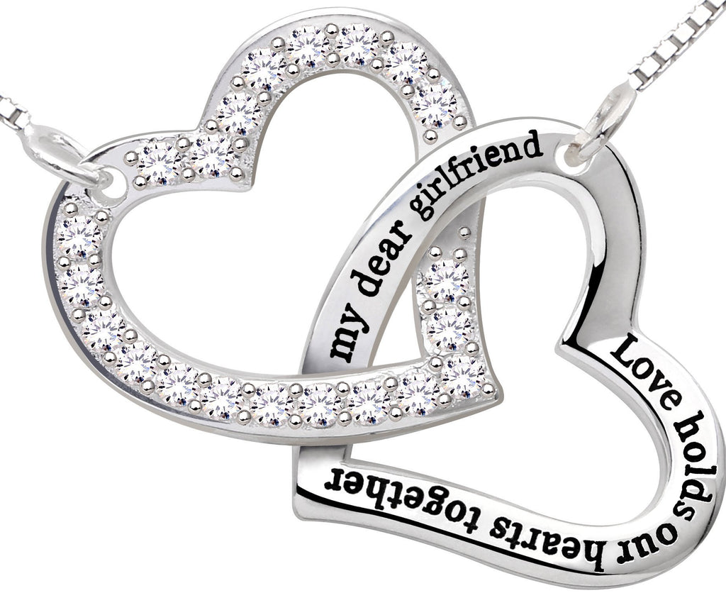 [Australia] - ALOV Sterling Silver"my dear girlfriend love holds our hearts together" Love Heart Cubic Zirconia Pendant Necklace 