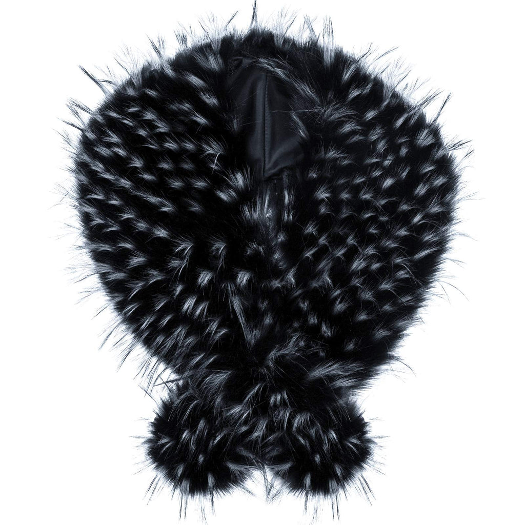 [Australia] - Futrzane Long Faux Fur Shawl Wrap for Woman - Classy Stole Black and White Raccoo 